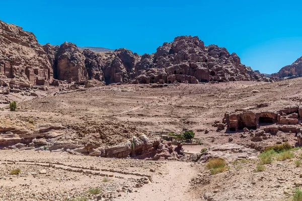 Utsikt Över Dalen Mot Östra Klipporna Den Antika Staden Petra — Stockfoto