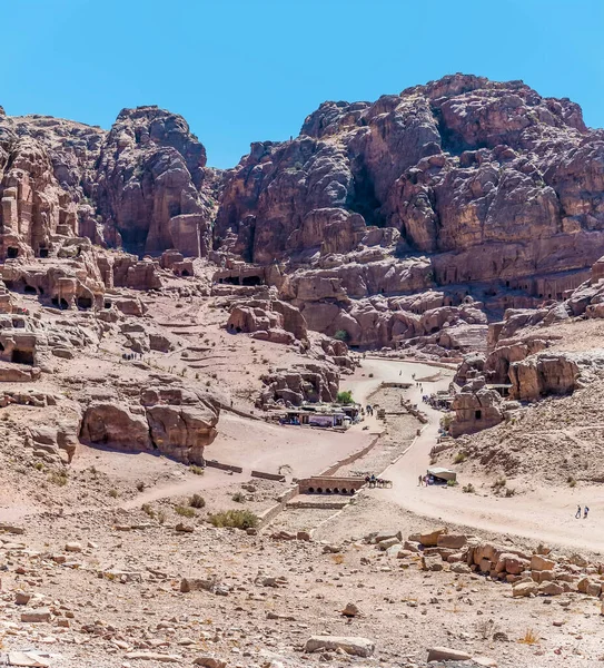 Uitzicht Vanaf Koninklijke Graven Hoofdweg Oude Stad Petra Jordanië Zomer — Stockfoto