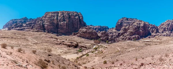 Panoramatický Výhled Královských Hrobů Přes Údolí Západ Starobylém Městě Petra — Stock fotografie