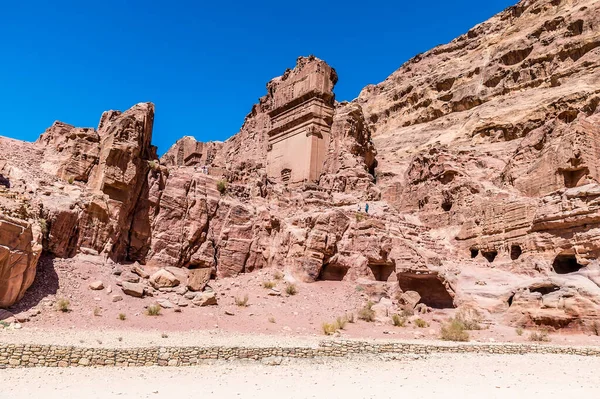 Blick Auf Felshänge Gehauene Tempel Der Antiken Stadt Petra Jordanien — Stockfoto