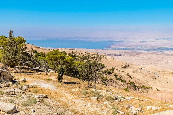 Widok Góry Nebo Jordania Kierunku Morza Martwego Poniżej Lecie — Zdjęcie stockowe
