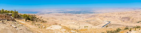 Kilátás Nebo Hegyről Jordániából Jordán Völgy Holt Tenger Felé Nyáron — Stock Fotó