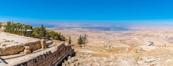 Kilátás Nebo Hegyről Jordániából Jordán Völgy Holt Tenger Felé Nyáron — Stock Fotó