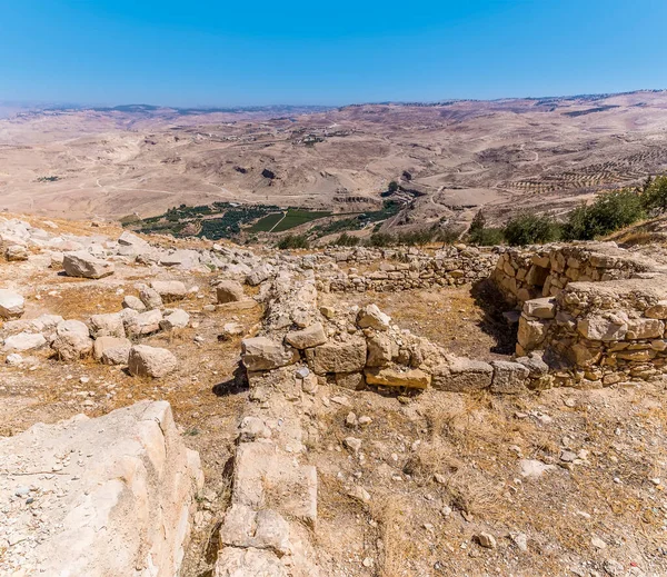 Une Vue Depuis Sommet Mont Nebo Jordanie Vers Oasis Dessous — Photo