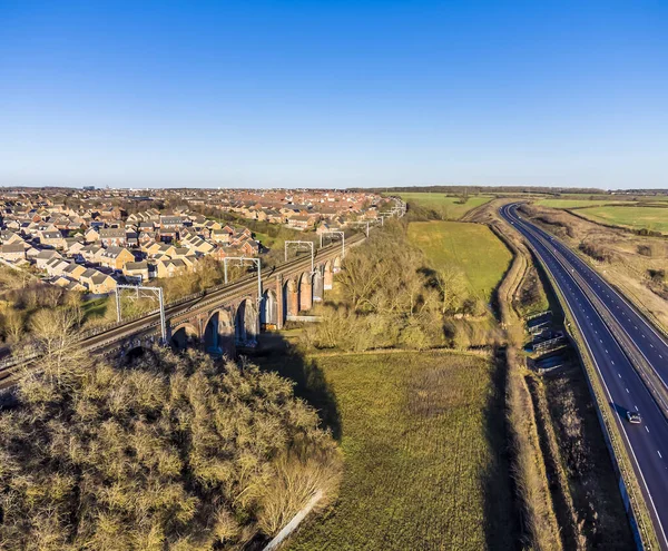 Aerial View Corby Viaduct Dual Carriageway Outskirts Corby Northampton Bright — 스톡 사진