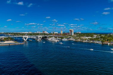 A view looking up the Stranahan River from Port Everglades, Fort Lauderdale on a bright sunny day