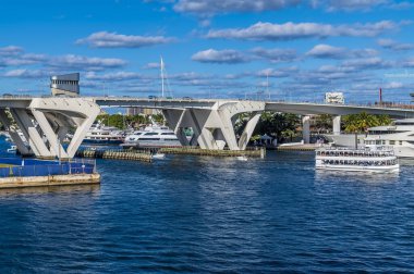 A view of pleasure craft on the Stranahan River from Port Everglades, Fort Lauderdale on a bright sunny day
