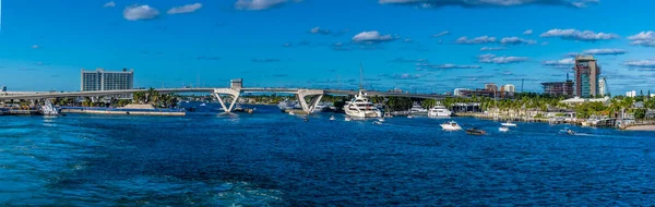 A panorama view across the Stranahan river from Port Everglades, Fort Lauderdale on a bright sunny day
