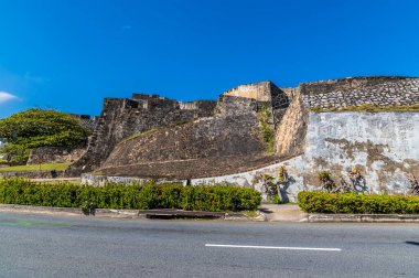 A view over the road towards the castle of San Christobal in San Juan, Puerto Rico on a bright sunny day