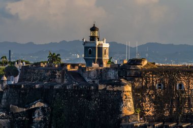 A view of the harbour entrance fortifications in San Juan, Puerto Rico on a bright sunny day