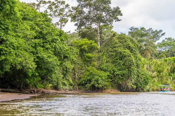 Pohled Vegetované Břehy Řeky Torsee Kostarice Během Období Sucha — Stock fotografie