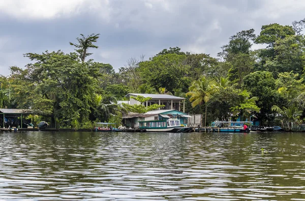 View Boat Docks Tortuguero River Costa Rica Dry Season — Stock Photo, Image