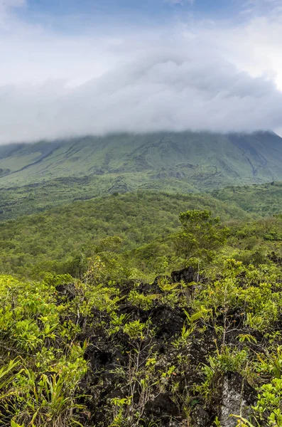 stock image A panorama view of lava fields on the side of the Arenal volcano in Costa Rica in the dry season