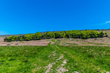 Yazın İngiltere 'nin Peak District bölgesindeki Stanage Edge' e giden yolun manzarası