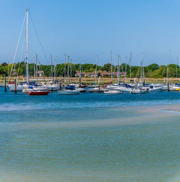 View Sailboats Moored Low Tide River Hamble Hampshire Summertime — Stock Photo, Image