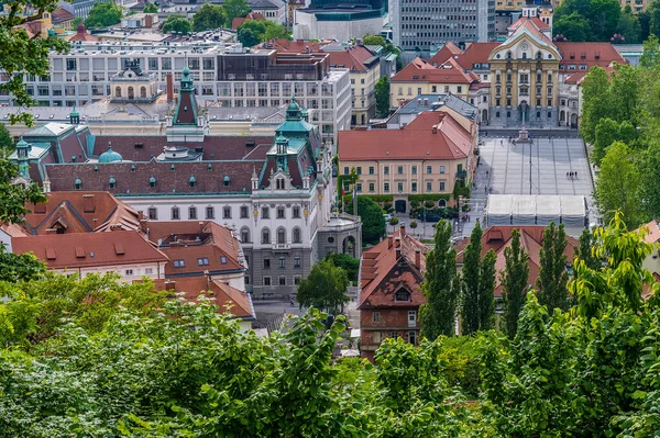 Pohled Dolů Kongresové Náměstí Hradu Nad Lublanou Slovinsko Létě — Stock fotografie