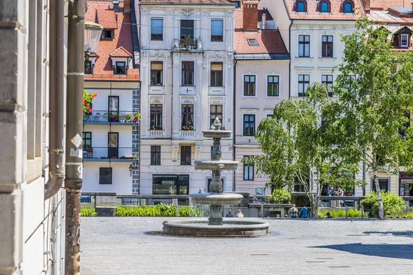 Slovenya Nın Ljubljana Kentindeki Ljubljanica Nehri Bakan Yeni Meydan Manzarası — Stok fotoğraf