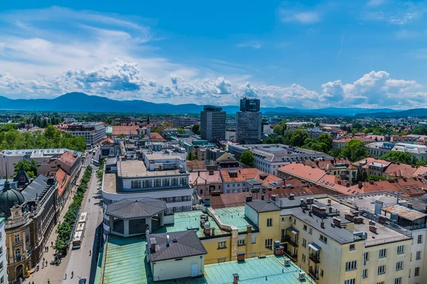 Kilátás Nyugatra Háztetőkre Ljubljanában Szlovéniában Nyáron — Stock Fotó