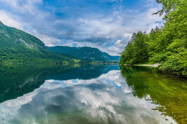 Slovenya 'nın Bohinj Gölü' nün güney kıyısından bir manzara