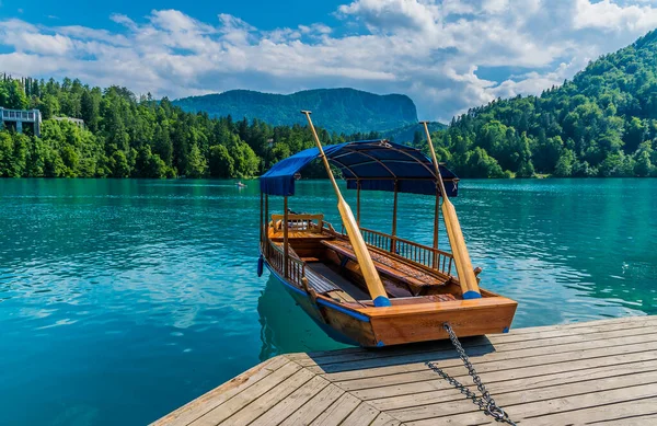 View Landing Stage Bled Island Bled Slovenia Summertime — Stock Photo, Image