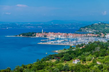Slovenya 'nın kıyı kenti Izola' ya yaz mevsiminde bir manzara