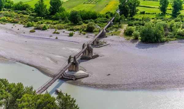 stock image A close up view above the Ali Pasha Bridge over the Vjosa river in Tepelena, Albania in summertime