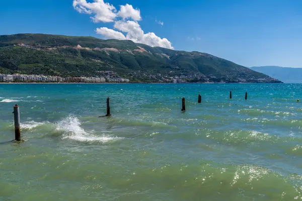 stock image A view out to sea from the shore at Vlore in Albania in summertime