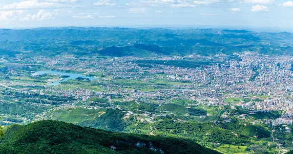 Stock image A view from Dajti mountain towards Lake Farka and Tirana, Albania in summertime