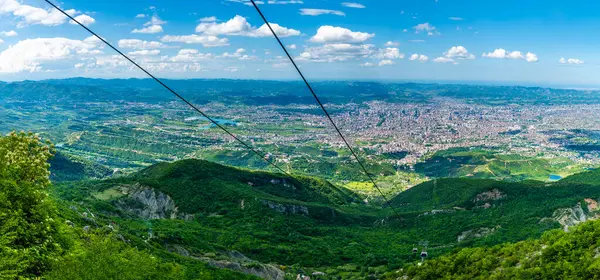 stock image A panorama view on Dajti mountain from the cable car terminal above Tirana, Albania in summertime