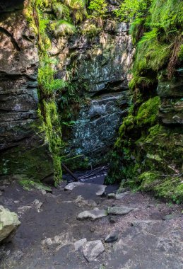 Yazın Gradbach, Staffordshire yakınlarındaki Luds Kilisesi 'nin batı tarafından bir manzara.