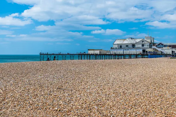 stock image A view over the beach towards the pier at Bognor Regis, Sussex in summertime