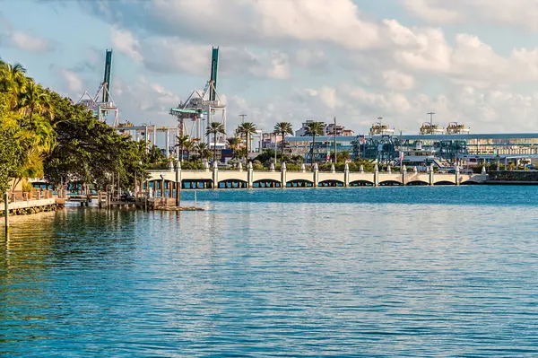 Baharda Miami 'deki Star Island' a giden geçide bakan bir manzara.