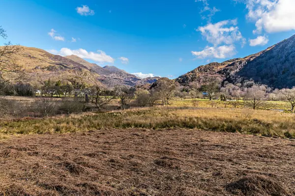 Bahar zamanı Galler 'in Beddgelert kentindeki Snowdonia eteklerindeki dağ manzarası
