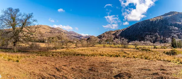 Bahar zamanı Galler 'in Beddgelert kentindeki Snowdonia eteklerindeki dağ manzarasının manzarası.