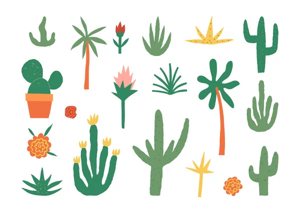 Leuke Met Hand Getekende Mexico Het Zuiden Planten Set Diverse — Stockvector