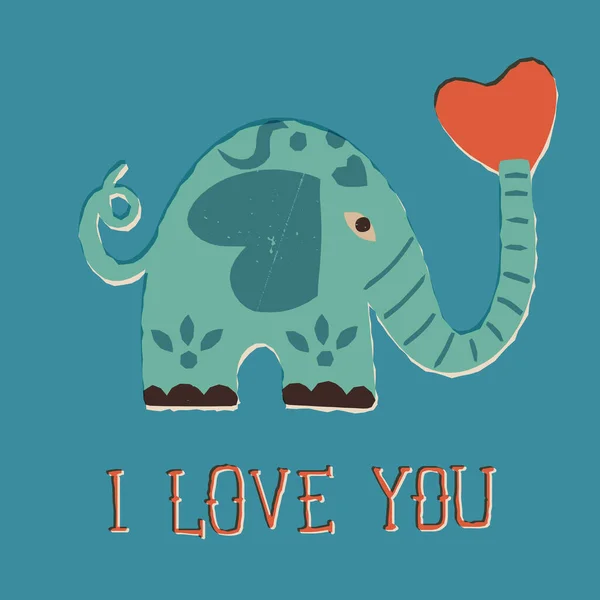 Αστεία Κάρτα Ρετρό Στυλ Του Αγίου Βαλεντίνου Ένας Χαριτωμένος Ελέφαντας — Διανυσματικό Αρχείο