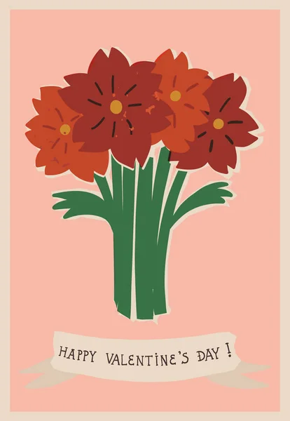 Cute Valentines Day Greeting Card Retro Style Design 글씨들 발렌틴의 — 스톡 벡터