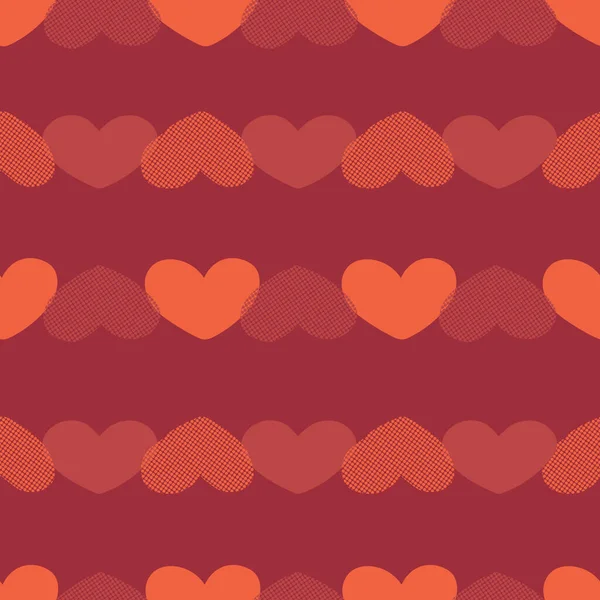 バレンタインデーレトロスタイルのシームレスなパターン 緋色の背景に様々なヴィンテージスタイルの質感の心 包装紙 ファブリックプリントなどのデザインのためのベクトルイラスト — ストックベクタ