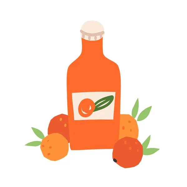 Limonada Naranja Botella Vidrio Soda Fruta Fresca Naranja Cerca Refrescante — Archivo Imágenes Vectoriales