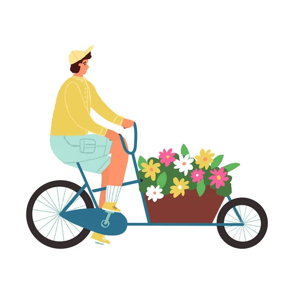 Entrega Mensajería Jardinero Tipo Que Monta Bakfiets Bicicleta Carga Holandesa — Vector de stock