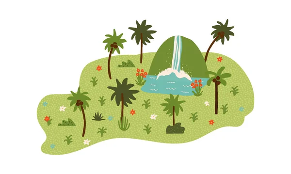 Şirin Issız Tropikal Ada Ikonu Çeşitli Egzotik Hindistan Cevizi Palmiyeleri — Stok Vektör