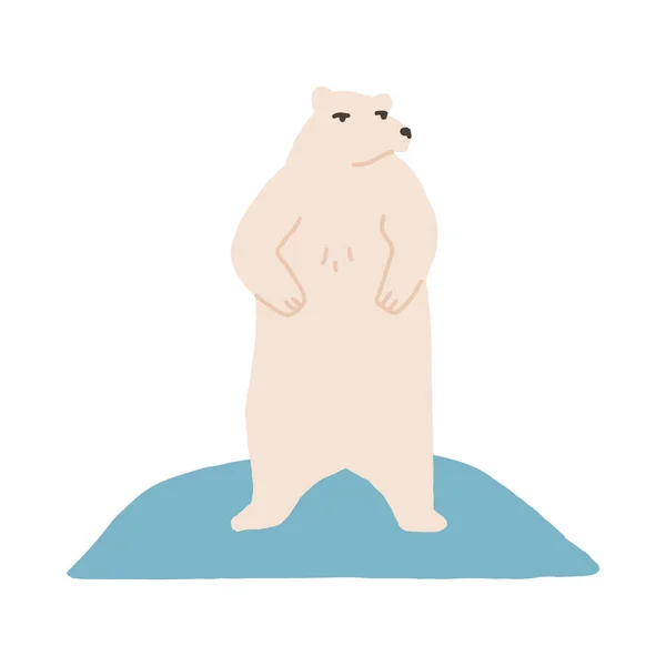 足の後ろに立つ野生の自然の中で白いホッキョクグマの肖像画との距離を調べる 雪の中で寒い冬に平らなベクトル北極北動物 北極の野生動物 — ストックベクタ