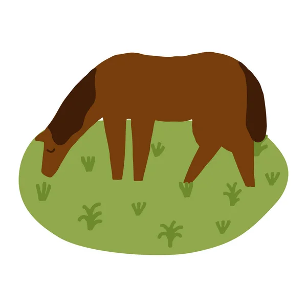 Cute Minimalistic Out Grazing Horse Meadow Vector Illustration Farm Animal — Stock Vector