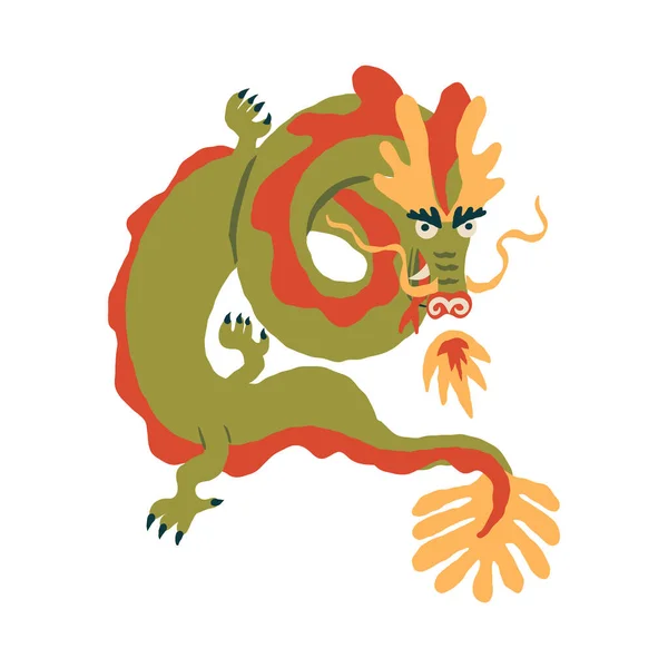 Oriental Asiático Dragão Madeira Verde Símbolo Lunar Próximo 2024 Ano —  Vetores de Stock