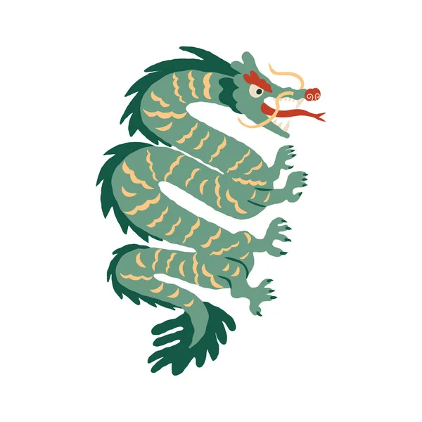 Orientalischer Grüner Holzdrache Mondsymbol Kommenden Jahr 2024 Traditionelles Mythisches Tier — Stockvektor