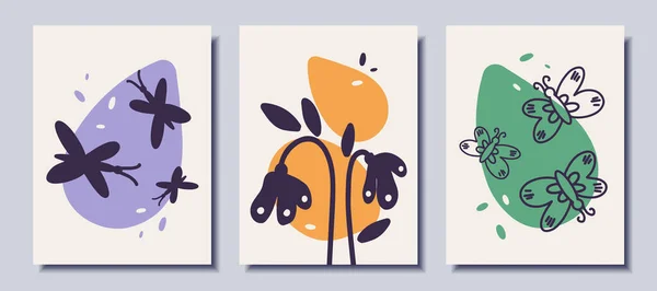 Posters Flowers Butterflies Doodle Style Vector Illustration 免版税图库矢量图片