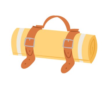 Kahverengi kayışlı bej yoga minderi vektör çizimi. Egzersiz için kayışı olan çizgi film spor minderi..