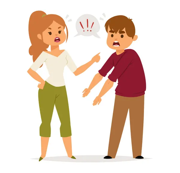 Angry Woman Man Arguing Shouting Expressions White Adults Casual Clothes — Stock Vector