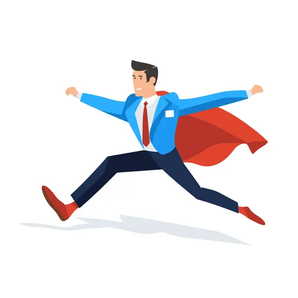 Businessman Red Cape Running Energetically Vector Illustration — Stock Vector