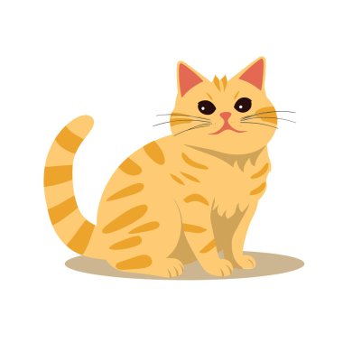 Şirin çizgili sarı bir kedi dikkatle oturur bu vektör illüstrasyonunda ileriye bakar.
